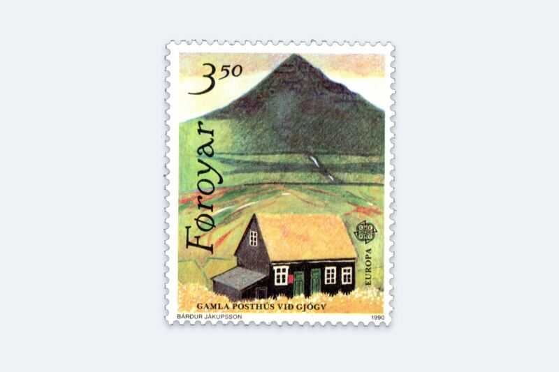Faroe Islands 1990 Europa stamp showing the old post office at Gjógv